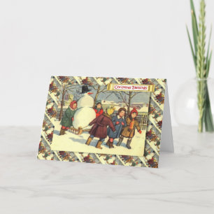 Rysk jul för vintage, barn och en snögubbe helgkort