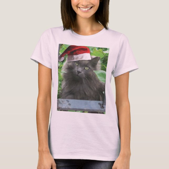 Rysk julblå Grått, långfristig katt T-shirt (Framsida)