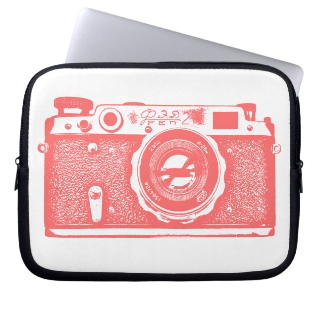 Rysk kamera - Tropisk Rosa på vit Laptop Sleeve (Framsidan)