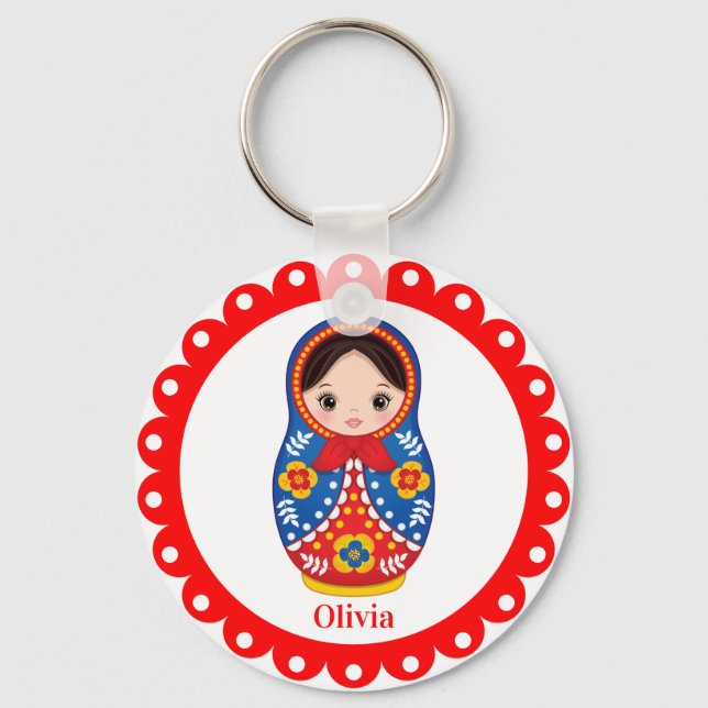 Rysk Matryoshka, nitande Babushka Doll Keychain Nyckelring (Framsida)