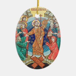 Rysk mosaikikon julgransprydnad keramik