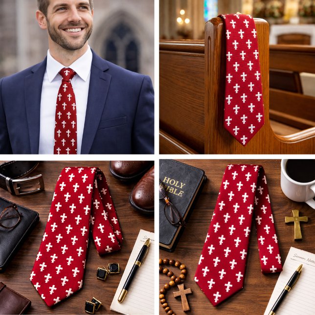 Rysk-ortodox kors Röd Kristendom Slips (Russian Orthodox Cross Red Christian Neck Tie)