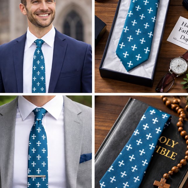 Rysk ortodox kors Tealblå Kristendom Slips (Russian Orthodox Cross Teal Blue Christian Neck Tie)