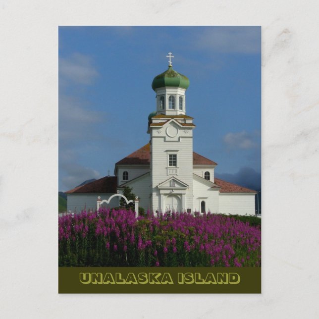 Rysk-ortodoxa kyrka i sommar med Fireweed Vykort (Framsida)