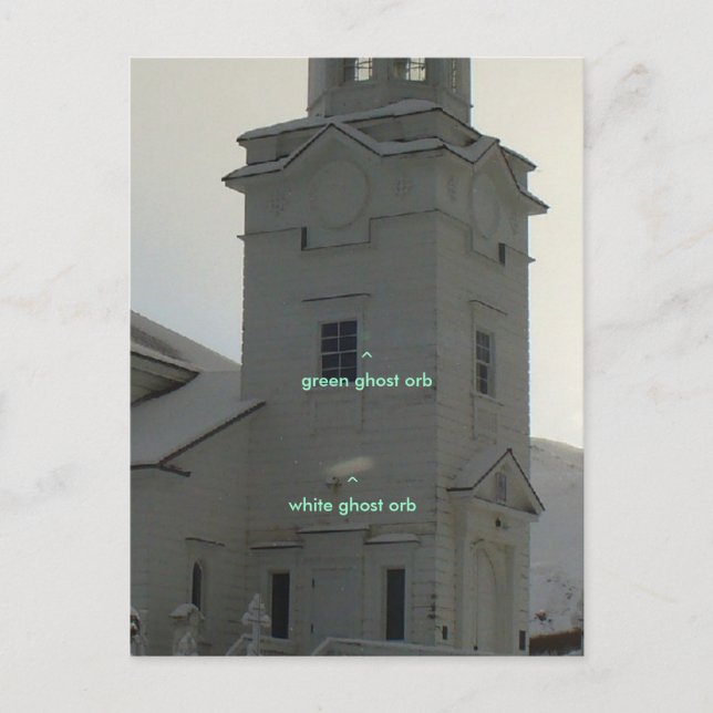 Rysk-ortodoxa kyrkan med spökkulor meddelande vykort (Framsida)