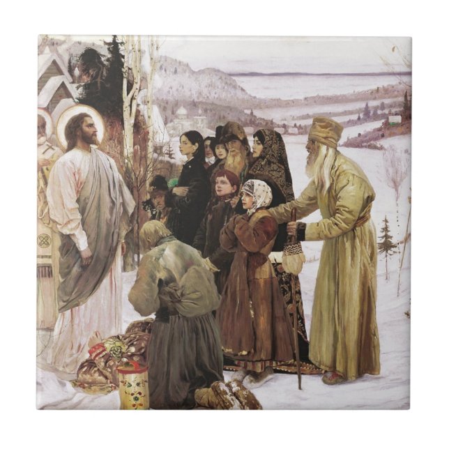 Rysk präst och bondegudstjänst Jesus Kakelplatta (Framsidan)
