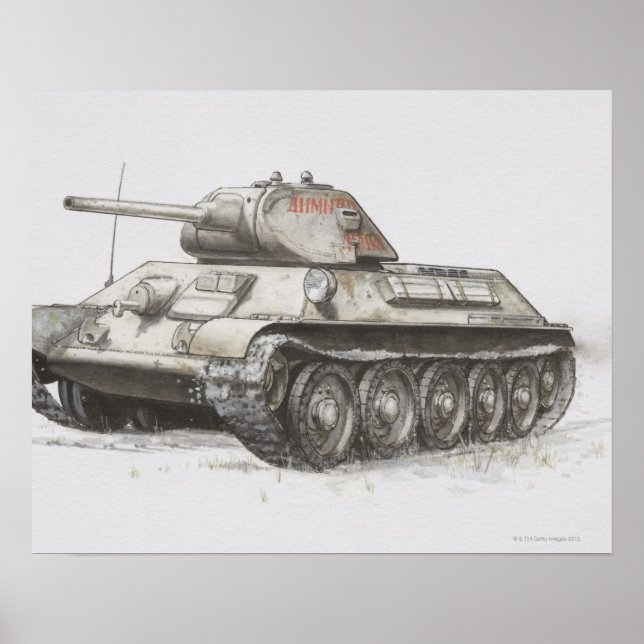 Rysk tank T-34-armé, sidovy. Poster (Framsidan)