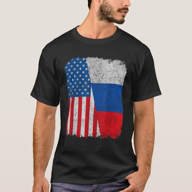 Ryska amerikanska Flagga HalUSA Ryssland Root Prou T Shirt (Framsida)