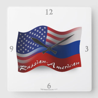 Ryska-amerikanska Wave Flaggor Fyrkantig Klocka
