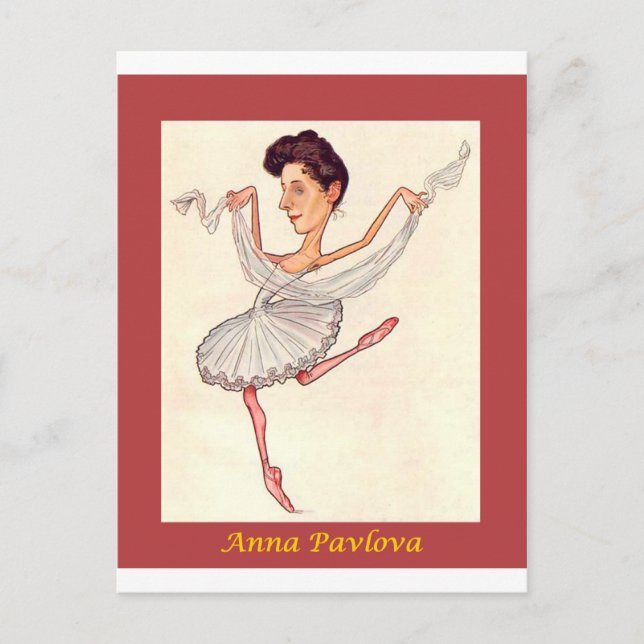 Ryska Ballerina Caricature ~ Anna Pavlova Vykort (Framsida)