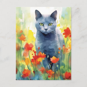 Ryska blå kattblomma fält vykort