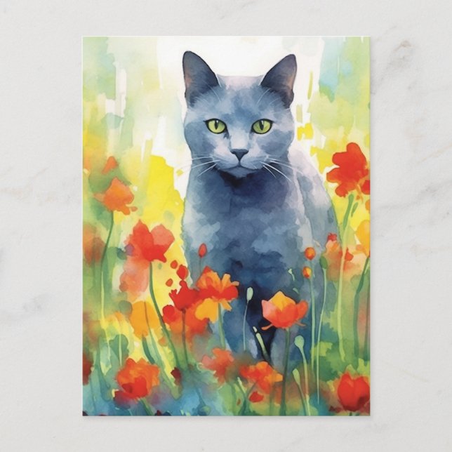 Ryska blå kattblomma fält vykort (Framsida)