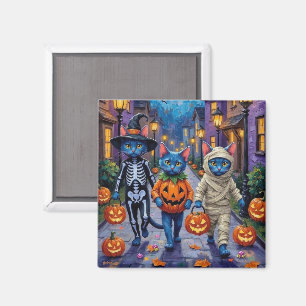 Ryska blå katter i Halloween-kostymer Magnet