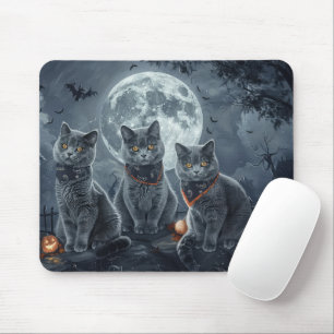 Ryska blåa katter Halloween kuslig Musmatta