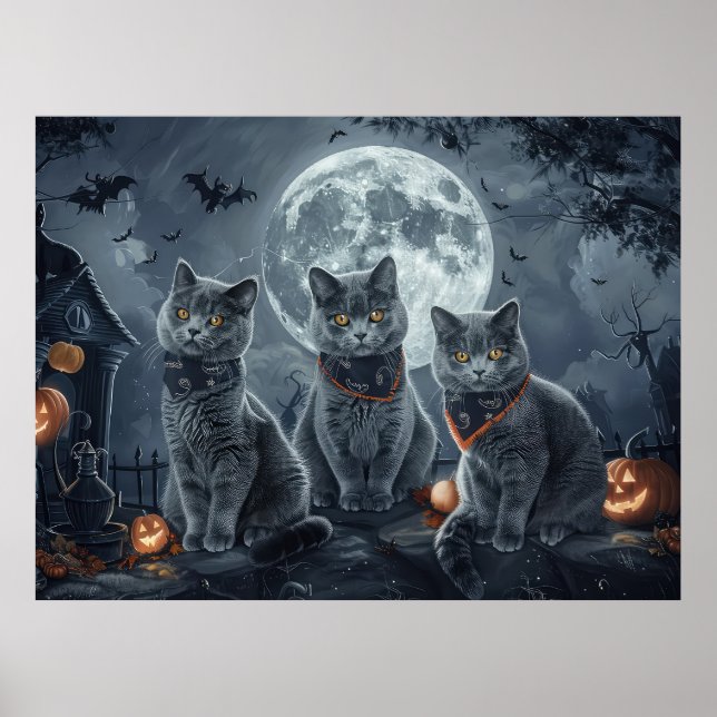 Ryska blåa katter Halloween kuslig Poster (Framsidan)