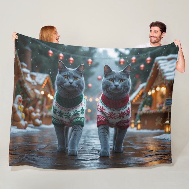 Ryska blåkatten jul snö semester  fleecefilt (På plats)