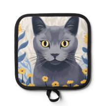 Ryska Blue Cat Gula blommor