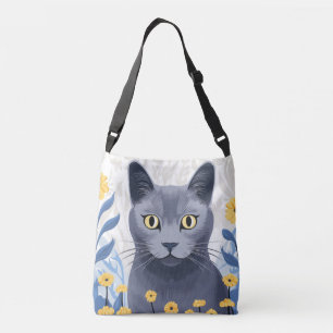 Ryska Blue Cat Gula blommor Axelväska