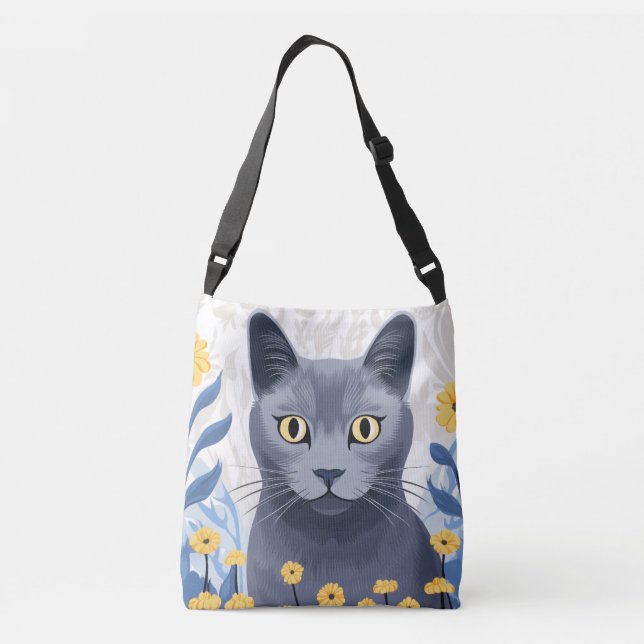 Ryska Blue Cat Gula blommor Axelväska (Baksida)