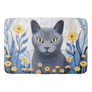 Ryska Blue Cat Gula blommor Badrumsmatta