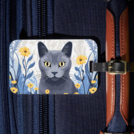 Ryska Blue Cat Gula blommor Bagagebricka
