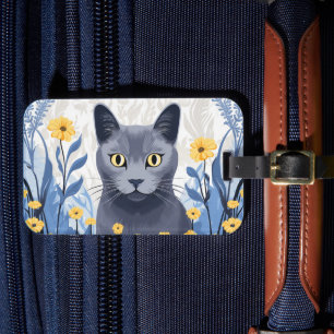 Ryska Blue Cat Gula blommor Bagagebricka