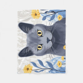Ryska Blue Cat Gula blommor Fleecefilt