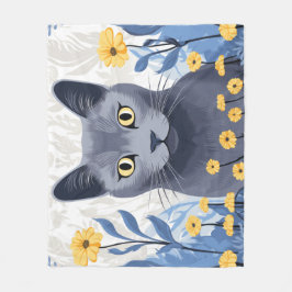 Ryska Blue Cat Gula blommor Fleecefilt