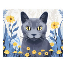 Ryska Blue Cat Gula blommor