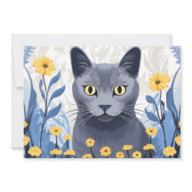 Ryska Blue Cat Gula blommor