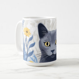 Ryska Blue Cat Gula blommor Kaffemugg