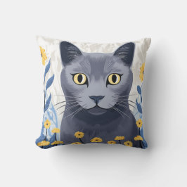 Ryska Blue Cat Gula blommor Kudde