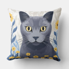 Ryska Blue Cat Gula blommor Kudde