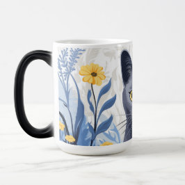 Ryska Blue Cat Gula blommor Magisk Mugg