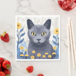 Ryska Blue Cat Gula blommor Pappersservett