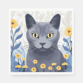 Ryska Blue Cat Gula blommor Pappersservett