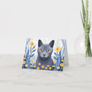Ryska Blue Cat Gula blommor Tack Kort
