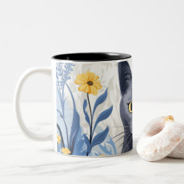 Ryska Blue Cat Gula blommor Två-Tonad Mugg