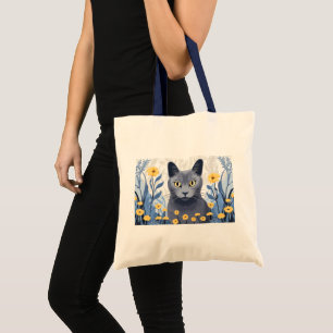 Ryska Blue Cat Gula blommor Tygkasse