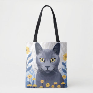 Ryska Blue Cat Gula blommor Tygkasse