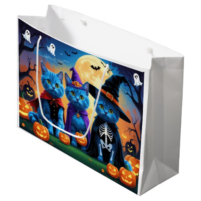 ryska Blue Cats Pumpkin Halloween Funny (Framsidan Vinklad)