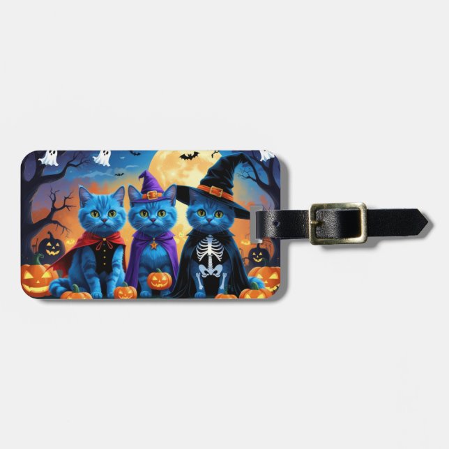 ryska Blue Cats Pumpkin Halloween Funny Bagagebricka (Horisontell Framsida)