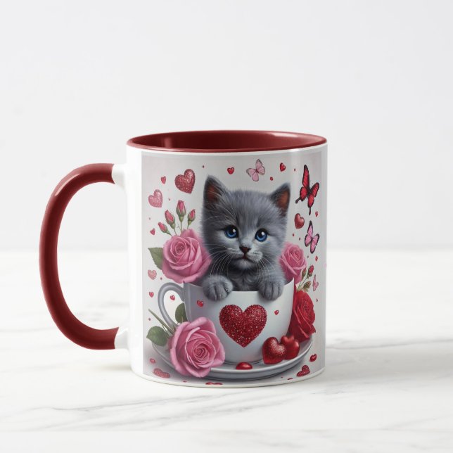 Ryska Blue Tekopp Kitten Valentine Mugg (Vänster)