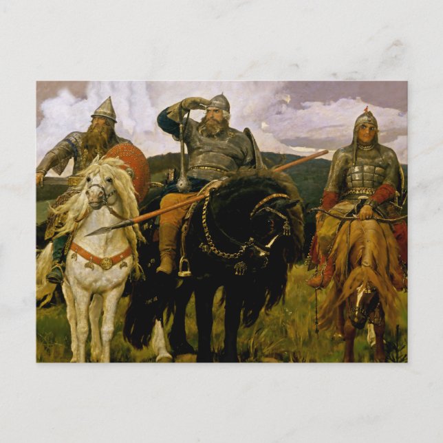 ”Ryska Bogatyrs” av Viktor Vasnetsov Vykort (Framsida)