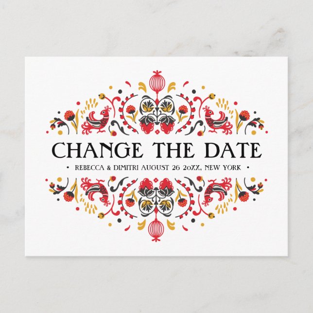 ryska Folk Art Khokhloma Bröllop POSTPONEMENT Meddelande Vykort (Framsida)