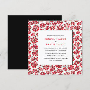 ryska Folk Art Red Flowers Bröllop Invita Inbjudningar