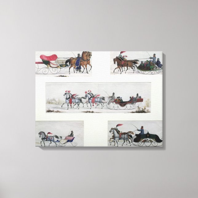 Ryska Horse Drawn Sleighs Canvastryck (Framsida)