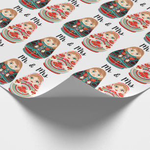 Ryska Matryoshka-dockor herr och fru rosa marinbl Presentpapper