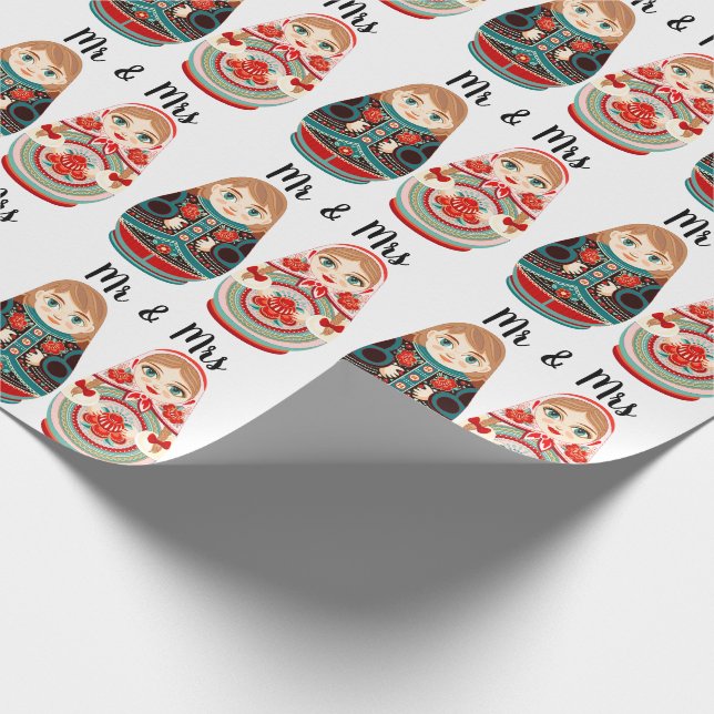 Ryska Matryoshka-dockor  herr och fru rosa marinbl Presentpapper (Hörn)