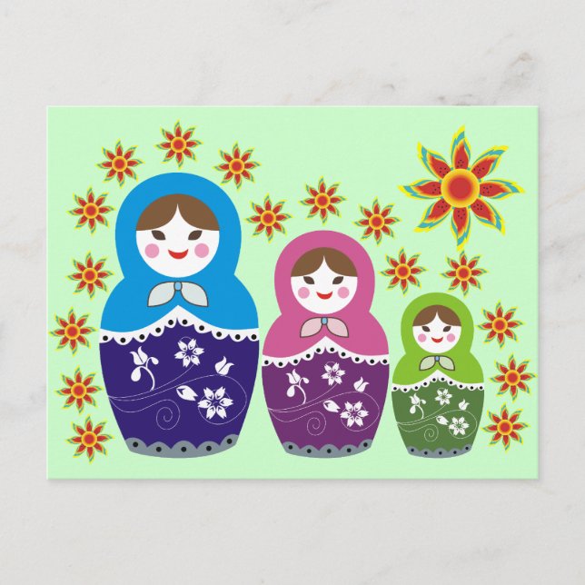 Ryska Matryoshka Dolls Postcards Vykort (Framsida)